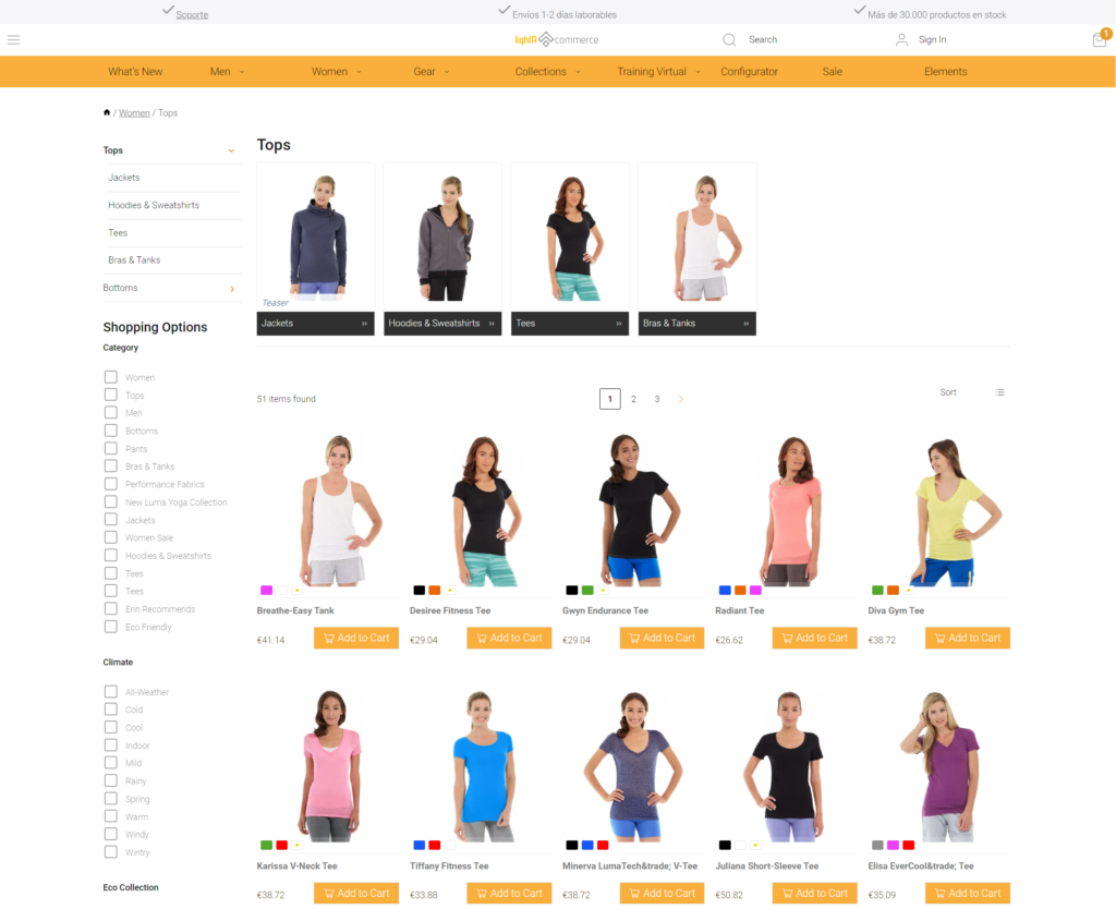 Demoscreen for LightR Commerce Fulll PWA solution